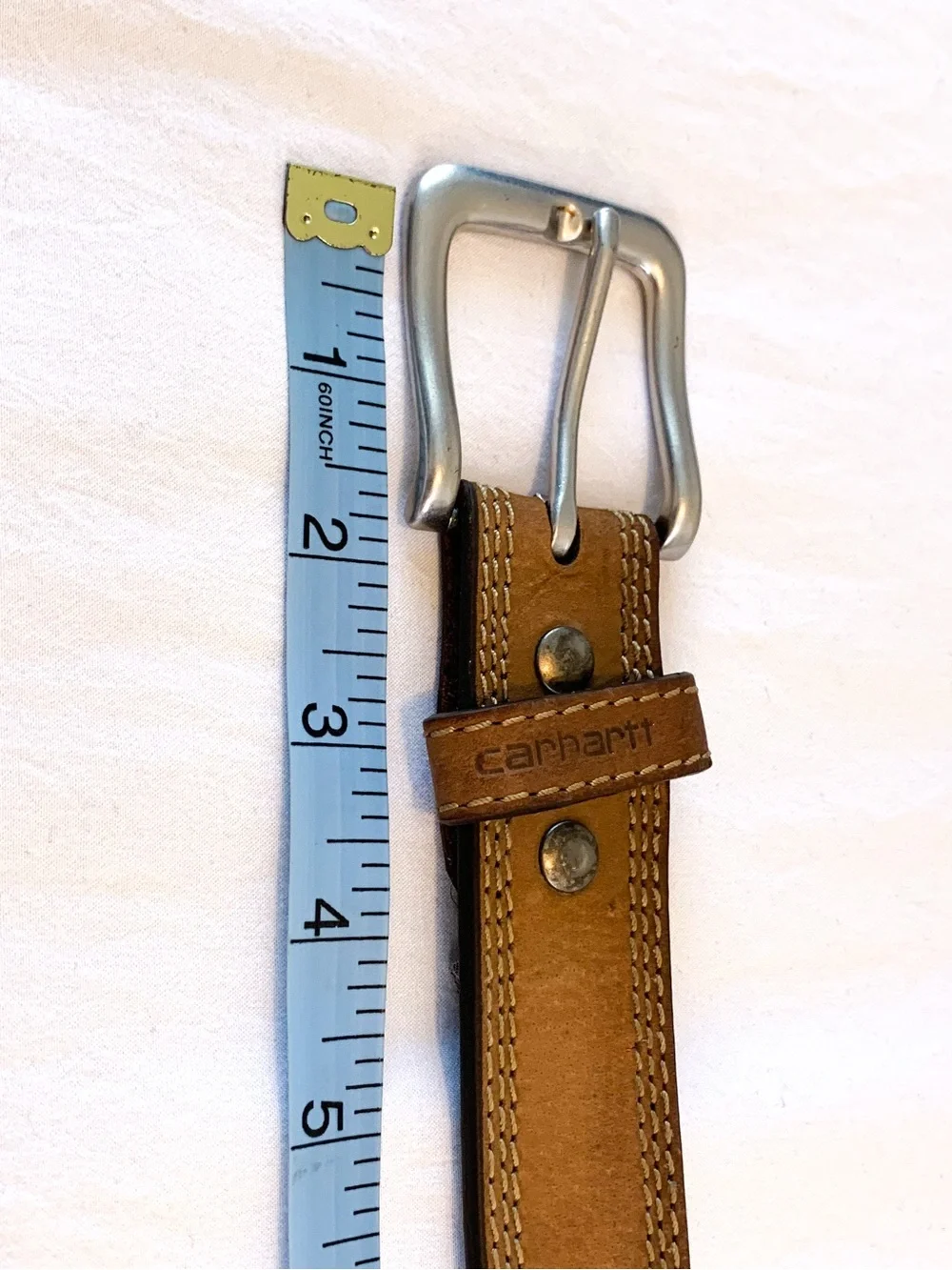 Carhartt brown leather belt men’s size 38 top grain leather silvertone buckle